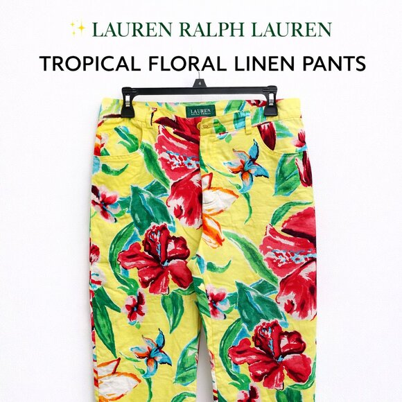 Lauren Ralph Lauren Pants - Lauren Ralph Lauren Tropical Floral Linen Pants Size 12 Yellow Resort Chic